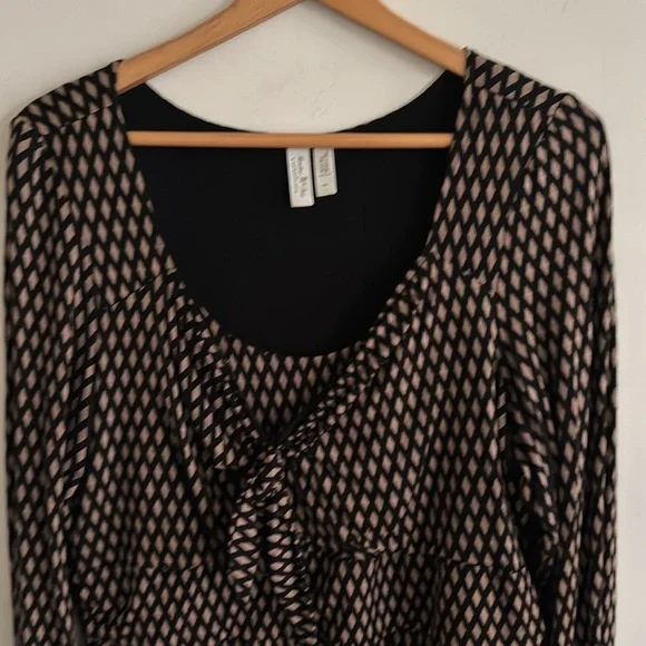Anthropologie Meadow Rue Josalyn Brown Black Tie Front Diamond Print Top XL - Picture 2 of 6